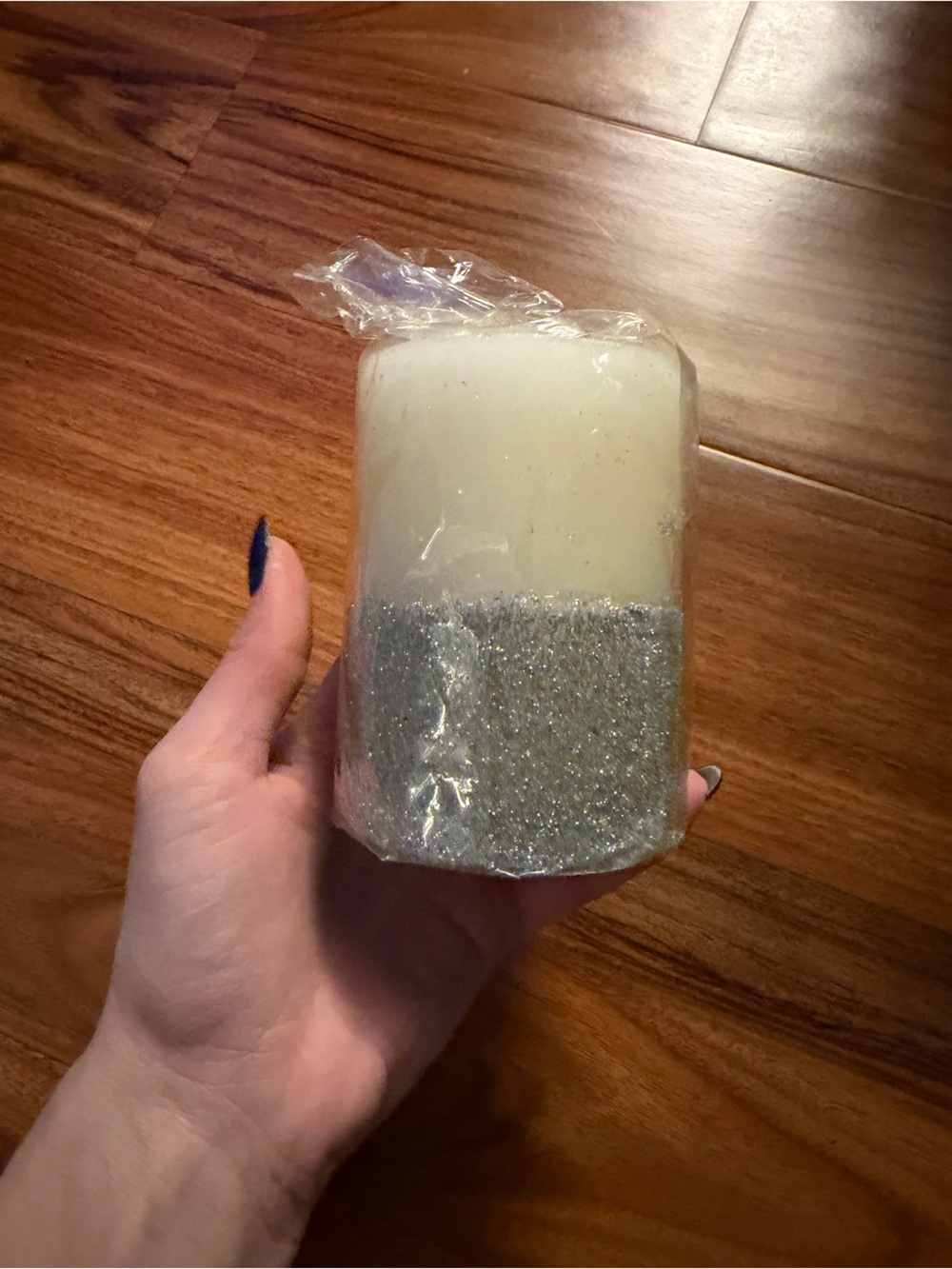 Two-Tone Glitter and Cream Pillar Candle